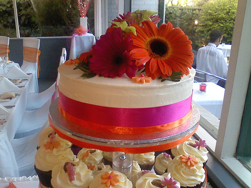 Summery Single Tier Wedding Cake and Wedding Cupcakes