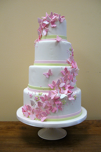 Cheerful Pink and Green Wedding Cake