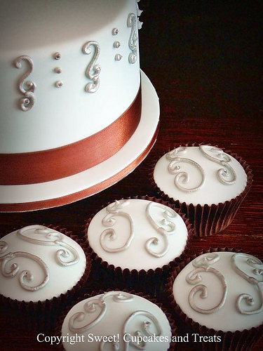 White Wedding Cakes - Copper Accent Cupcakes