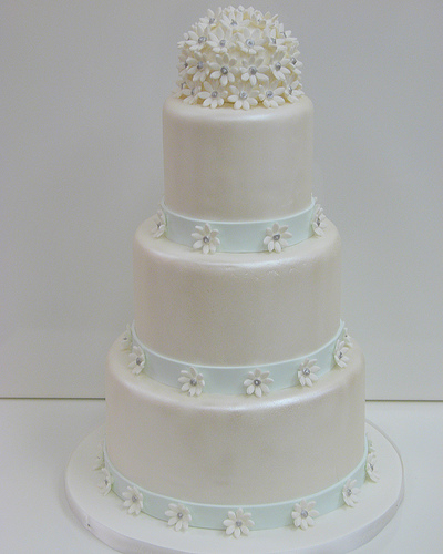 Pearly White Wedding Cake with Fondant Flowers