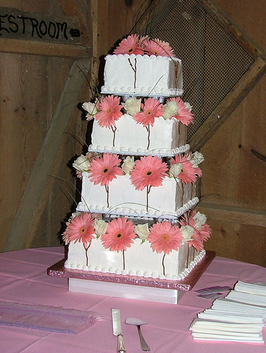 Pink and White Gerber Daisy Wedding Cake