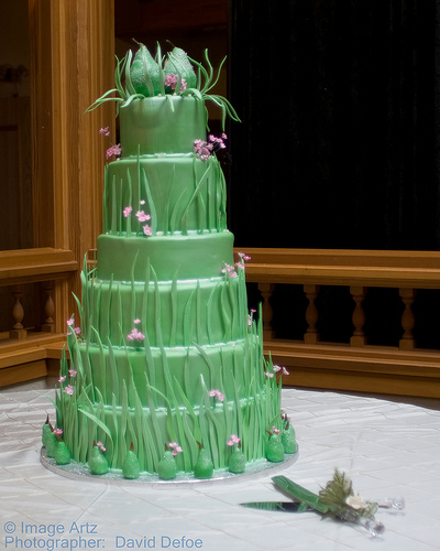 Grassy Green Wedding Cakes with Lily Pad Topper
