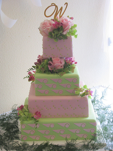 Quirky Pink and Green Wedding Cake Pictures