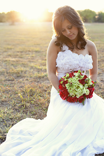 Asymmetric wedding dress with chiffon rose bodice