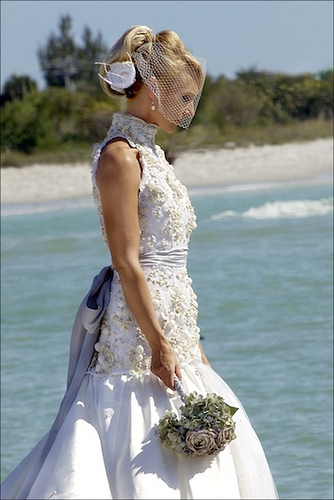 Unique Shell-Adorned Halter Top Wedding Dress