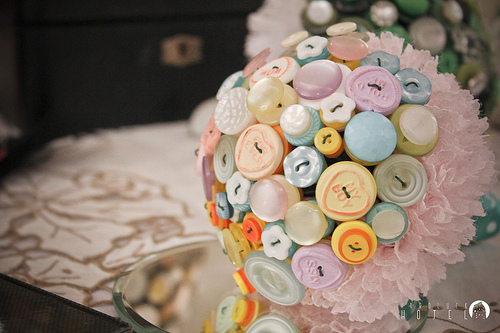 Flowerless Wedding Bouquet: Buttons and Love Hearts