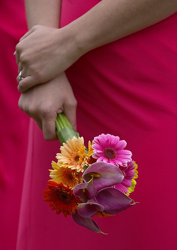 Rainbow Gerbers and Purple Calla Lilly Wedding Flowers