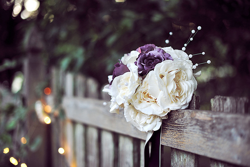 Silk Wedding Flowers - White and Purple Peonies